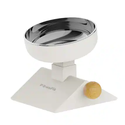 Front. PawsPik - PawsPik Adjustable Angle & Height Elevated Stainless Steel Dog Bowl, White, 25-oz - White.