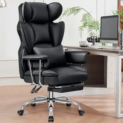 Front. KERDOM - Ergonomic Big and Tall Office Chair with Footrest, Soft High Back Executive Beautiful PU Leather Computer Chair - Black.