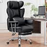 KERDOM - Ergonomic Big and Tall Office Chair with Footrest, Soft High Back Executive Beautiful PU Leather Computer Chair - Black
