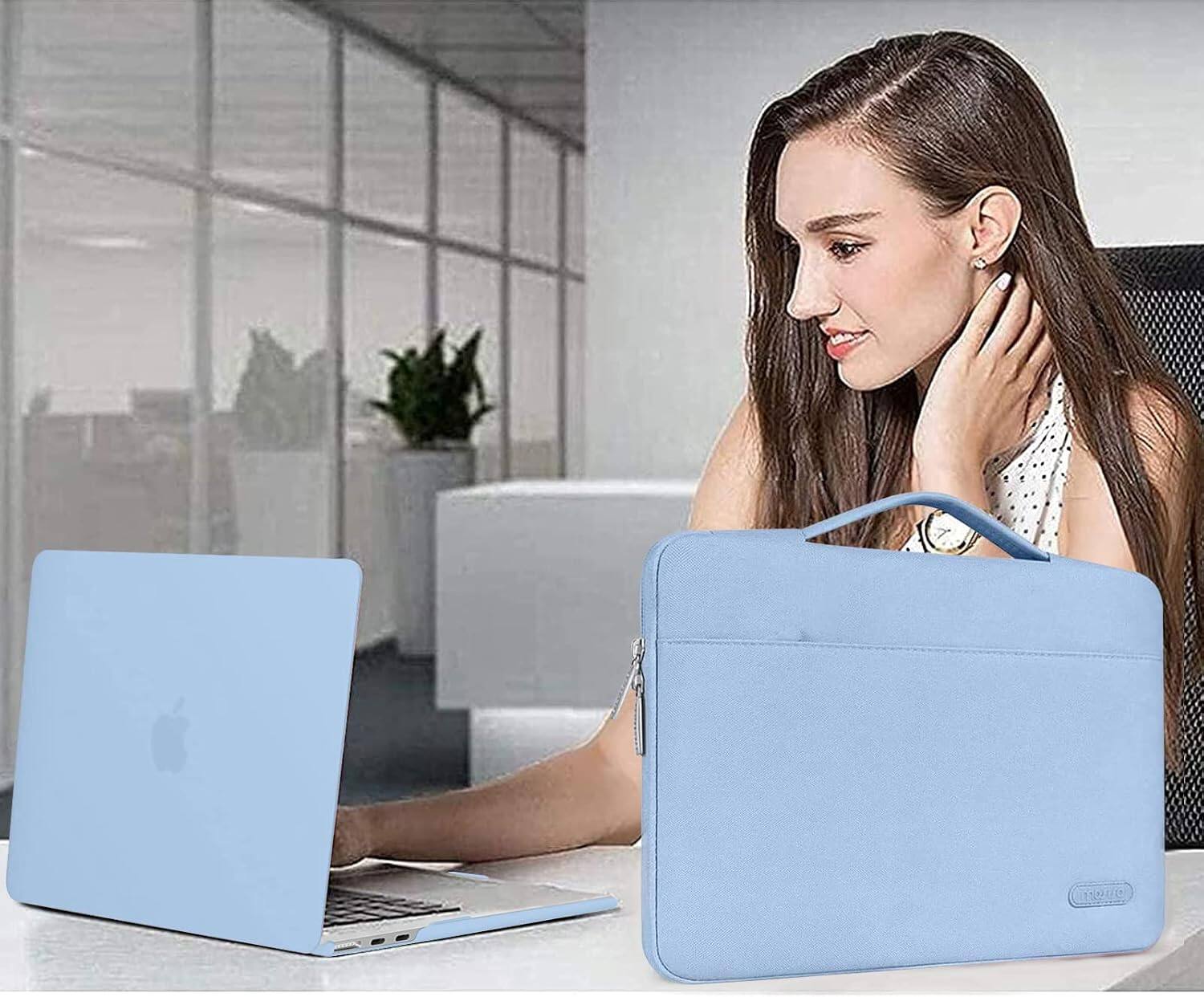 Alt View 2. mosiso - 5in1 Kit for MacBook Air 13-Inch M5 M4 M3 M2 2022-2026, Hard Shell&Sleeve Bag&Keyboard Skin&Webcam Cover&Screen Film - Air Blue.