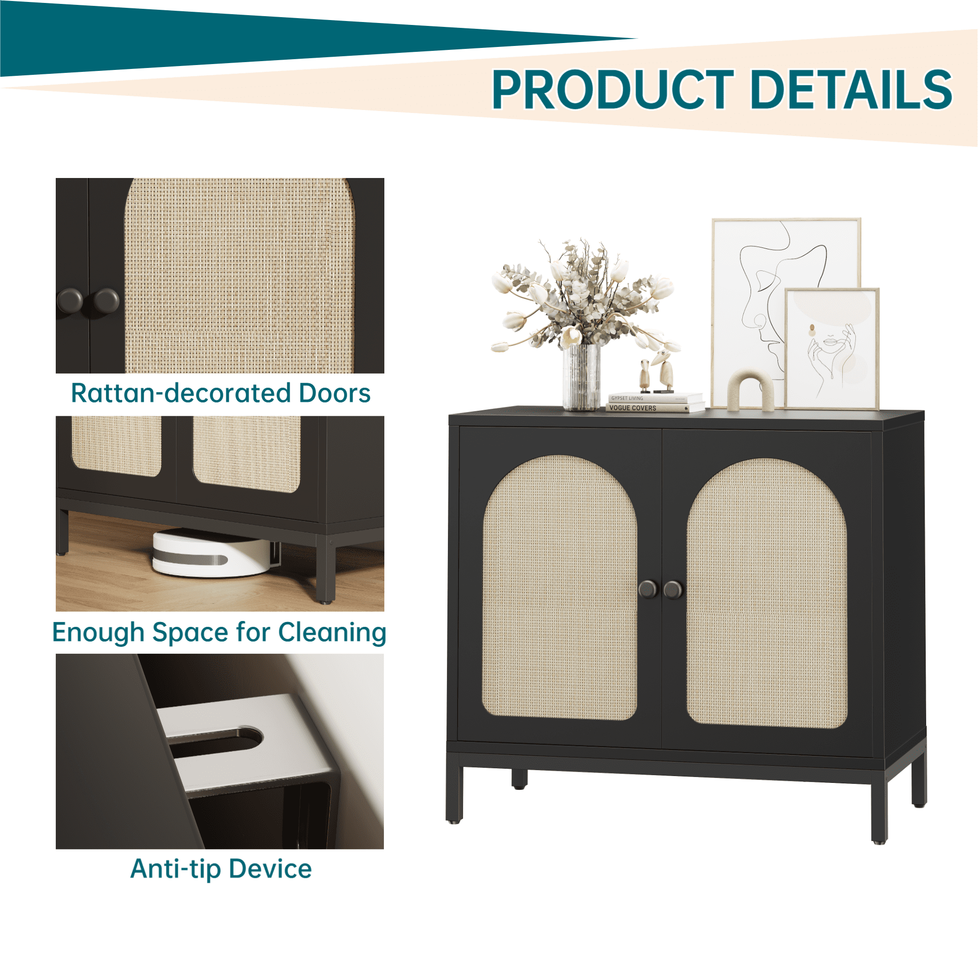 PRODUCT DETAILS

- Rattan-decorated Doors
- Enough Space for Cleaning
- Anti-tip Device