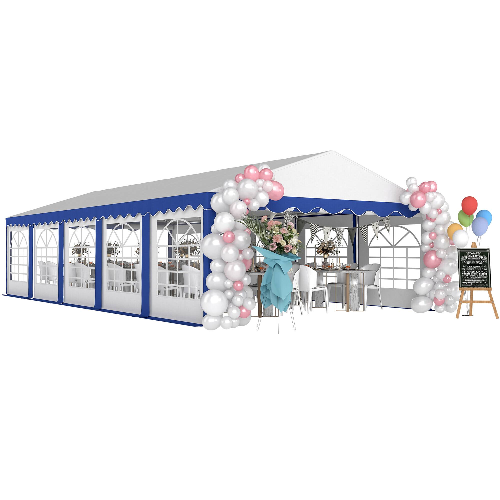 Outsunny - 16.5' x 33' Party Tent, Heavy Duty Large Outdoor Canopy Tent Shelter with Removable Sidewalls - White and Blue