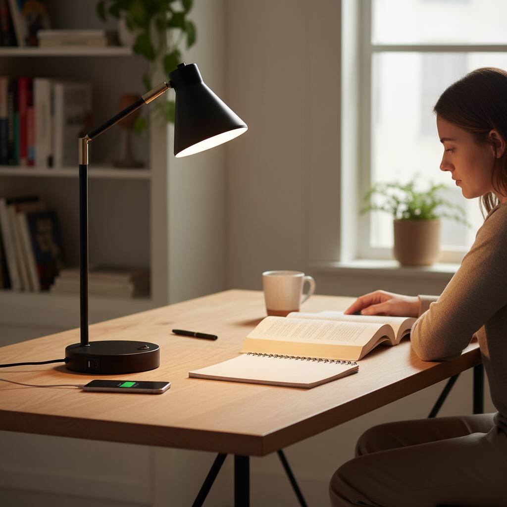 Alt View 1. Dazzed Corner - LED Desk Lamp with Dual USB Ports, Metal Body & 270° Swivel Arms - Black.