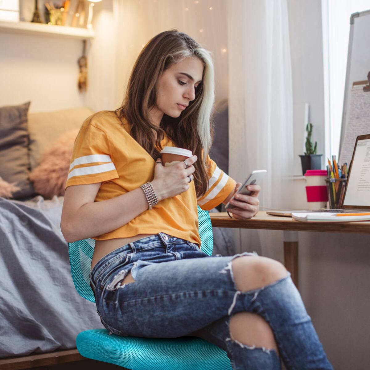 Alt View 4. Costway - Costway Mesh Office Chair Low-Back Armless Computer Desk Chair Adjustable Height - Blue.