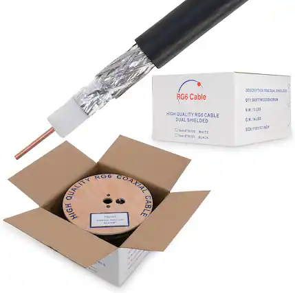 RG6 Cable
DESCRIPTION: RG6 DUAL SHIELDED
QTY: 500FT WOODEN DRUM
HIGH QUALITY RG6 CABLE DUAL SHIELDED
Item 8750100 WHITE
Item #750101 BLACK
N.W.: 13LBS
G.W.: 14LBS
SIZE: 11X11X7 INCH
RG6 QUALITY COAXIAL HIGH
750101 CABLE - OCO.
cb. - BLE WHITE