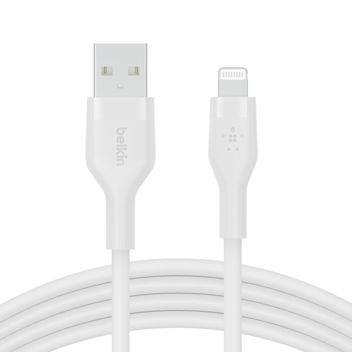 Back. Belkin - USB-A TO LTG, SILICONE, 6'', WH - White.