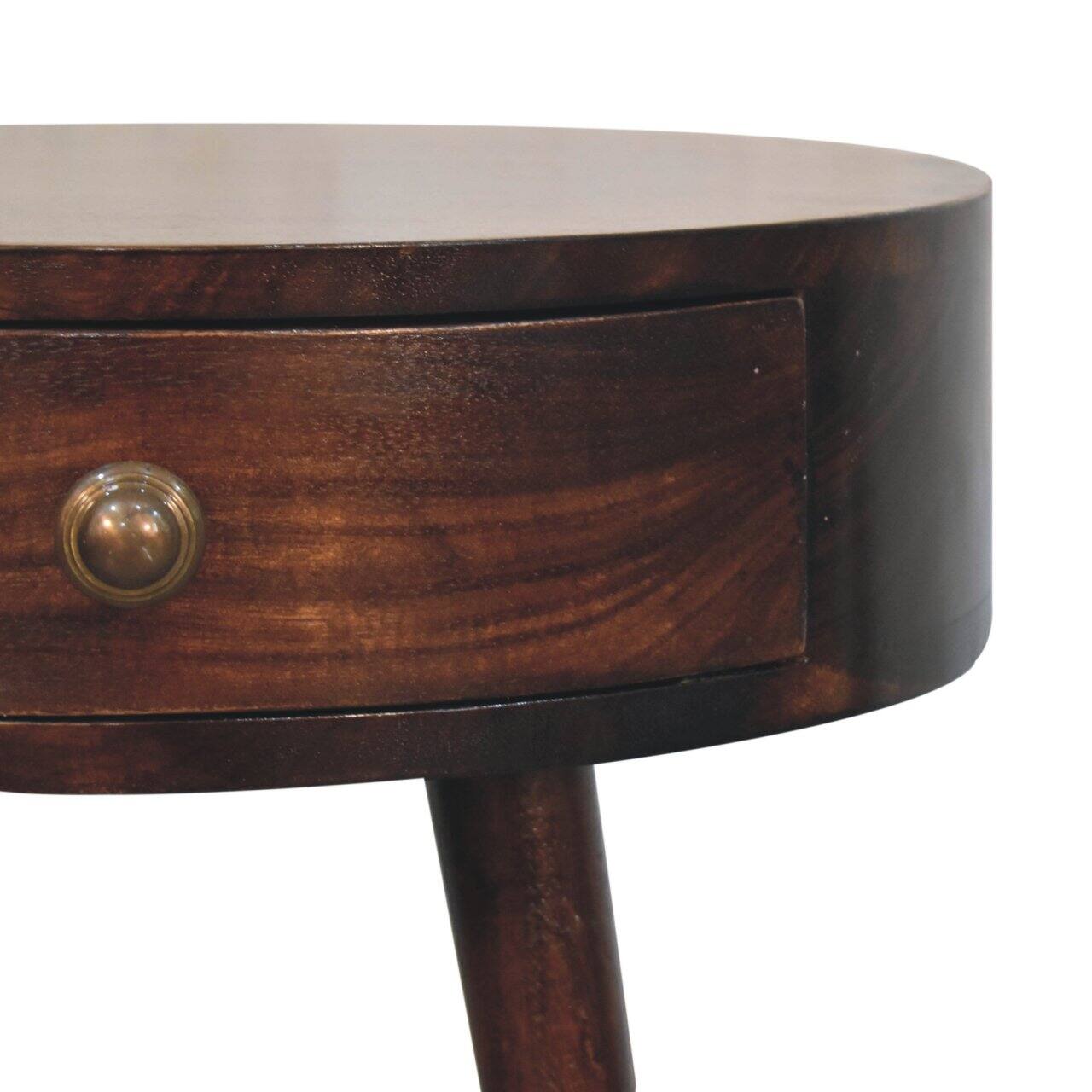 Back. Artisan Furniture - Artisan Furniture Solid Wood, Nordic California Walnut Circular Shaped Bedside, 1 Drawer, Nordic Legs, Dark Brown - Walnut Finish.