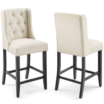Front. Modway - Baronet Upholstered Fabric Counter Bar Stool Set of 2 - Beige.