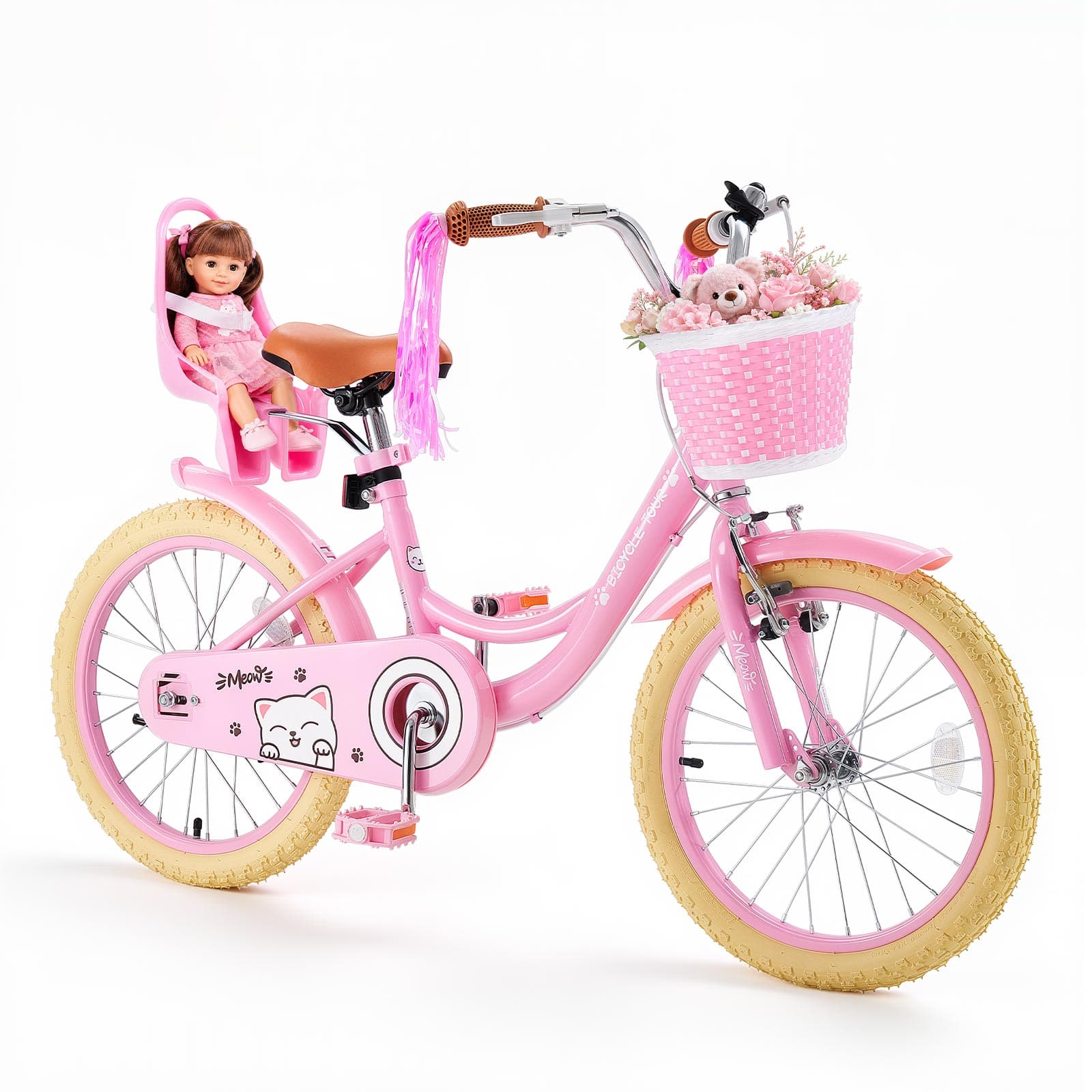 VEVOR - Kids Bike, 18 Inch Children Bicycle, Kickstand Princess Style for Girls Ages 5-8, Adjustable Seat, Front Brake - Pink