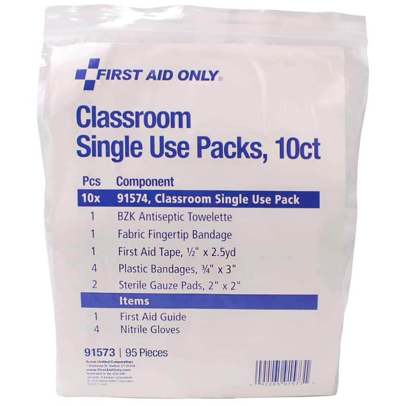 First Aid Only - Classroom Single Use First Aid Kits, 10-Pack - Clear