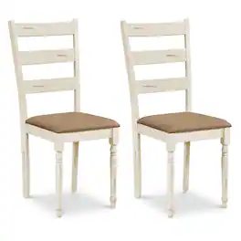 Costway - Rubber Wood Dining Chairs Set of 2 with Soft Padded Seat & Breathable Linen Fabric - White+Brown