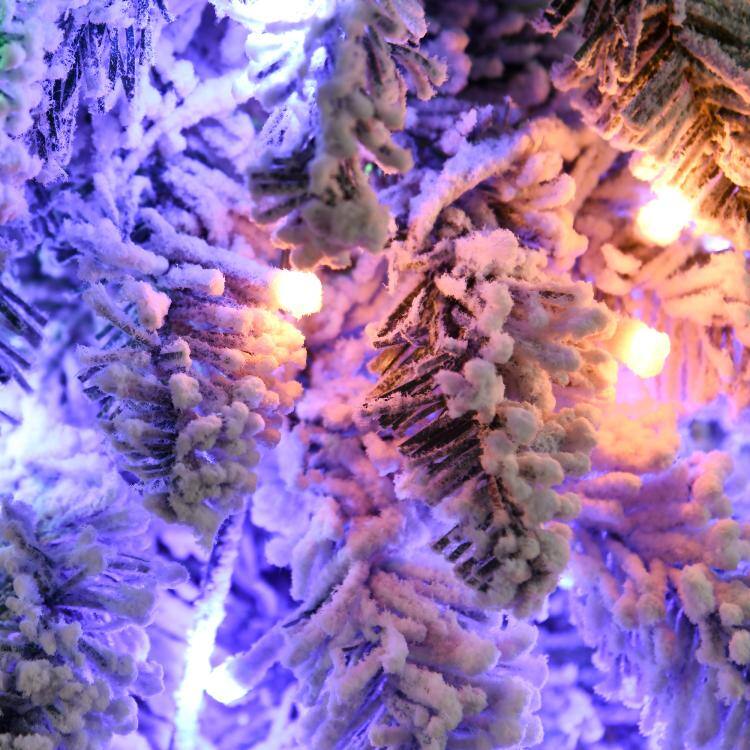 Alt View 9. PULUZ - 7 feet Artificial Slim Christmas Trees, with Snow Frosted Branches, Warm White or Colorful LED Lights, Downswept Shape - Green.