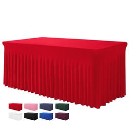 Dapper Styles - Table Skirts For Rectangle Tables - One-piece Navy Tablecloths And Skirt Wrinkle Resistant Ruffles Elastic - Red-48" x 30" (Rectangular)