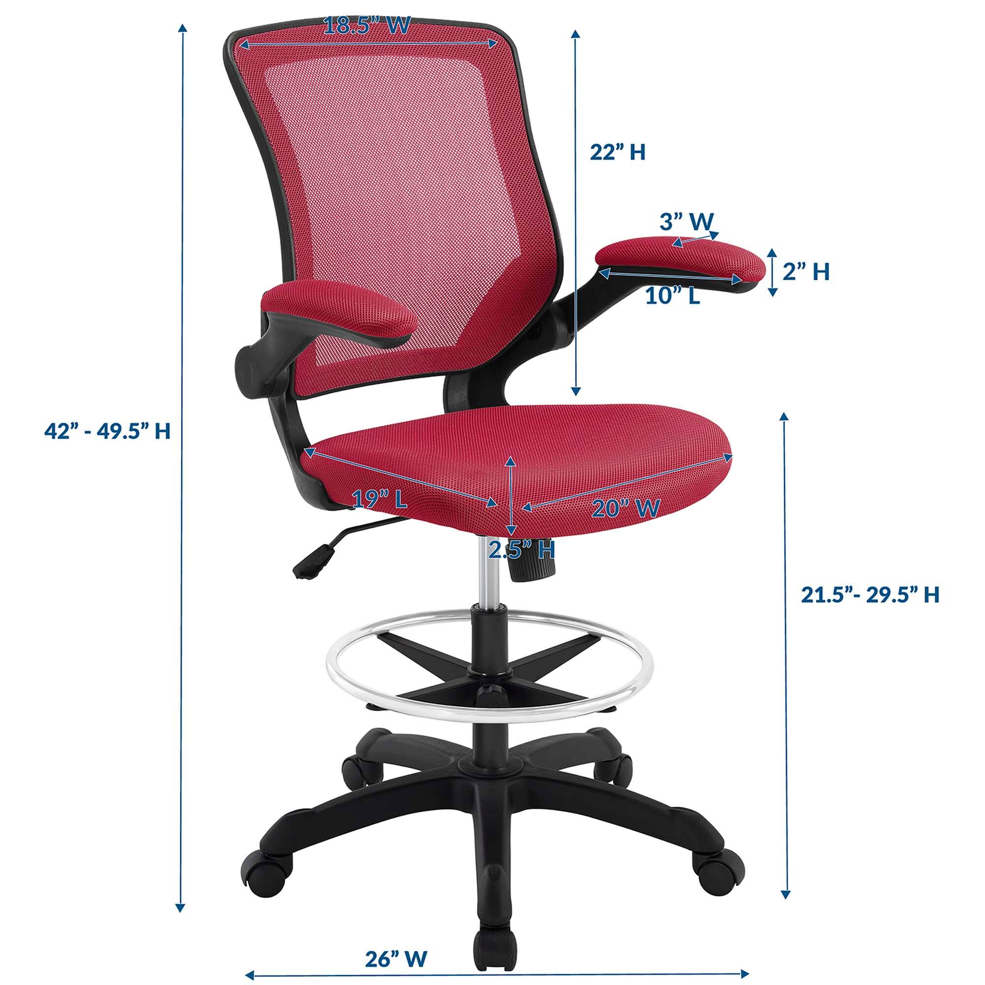 18.5" W  
22" H  
3" W  
10" L  
2" H  
42" - 49.5" H  
19" L  
2.5" H  
20" W  
21.5" - 29.5" H  
26" W