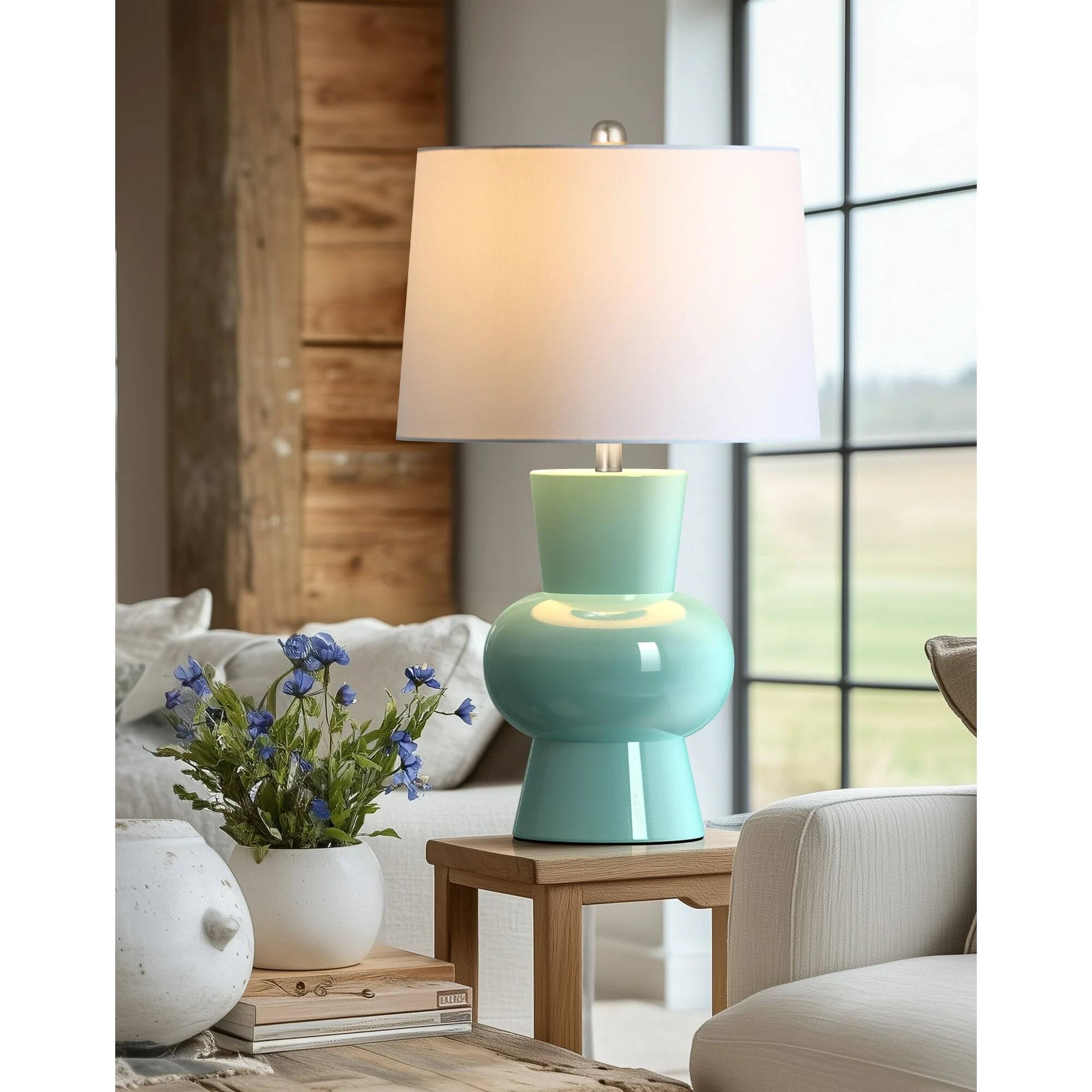 Left. partphoner - Large Green Ceramic Table Lamp - Blue.