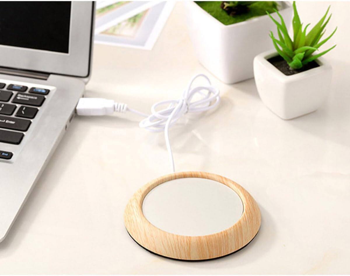 Angle. Schertz - USB Coffee Mug Warmer – Heating Pad, Light Wood Grain, Desktop Use - Light Wooden Grain Colour.