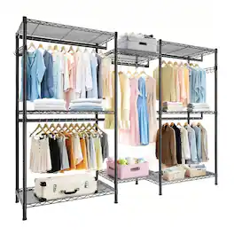GOODSILO - Heavy Duty Freestanding Garment Rack with Adjustable Wire Shelving and Multiple Clothes Rails for Maximum Storage - Black