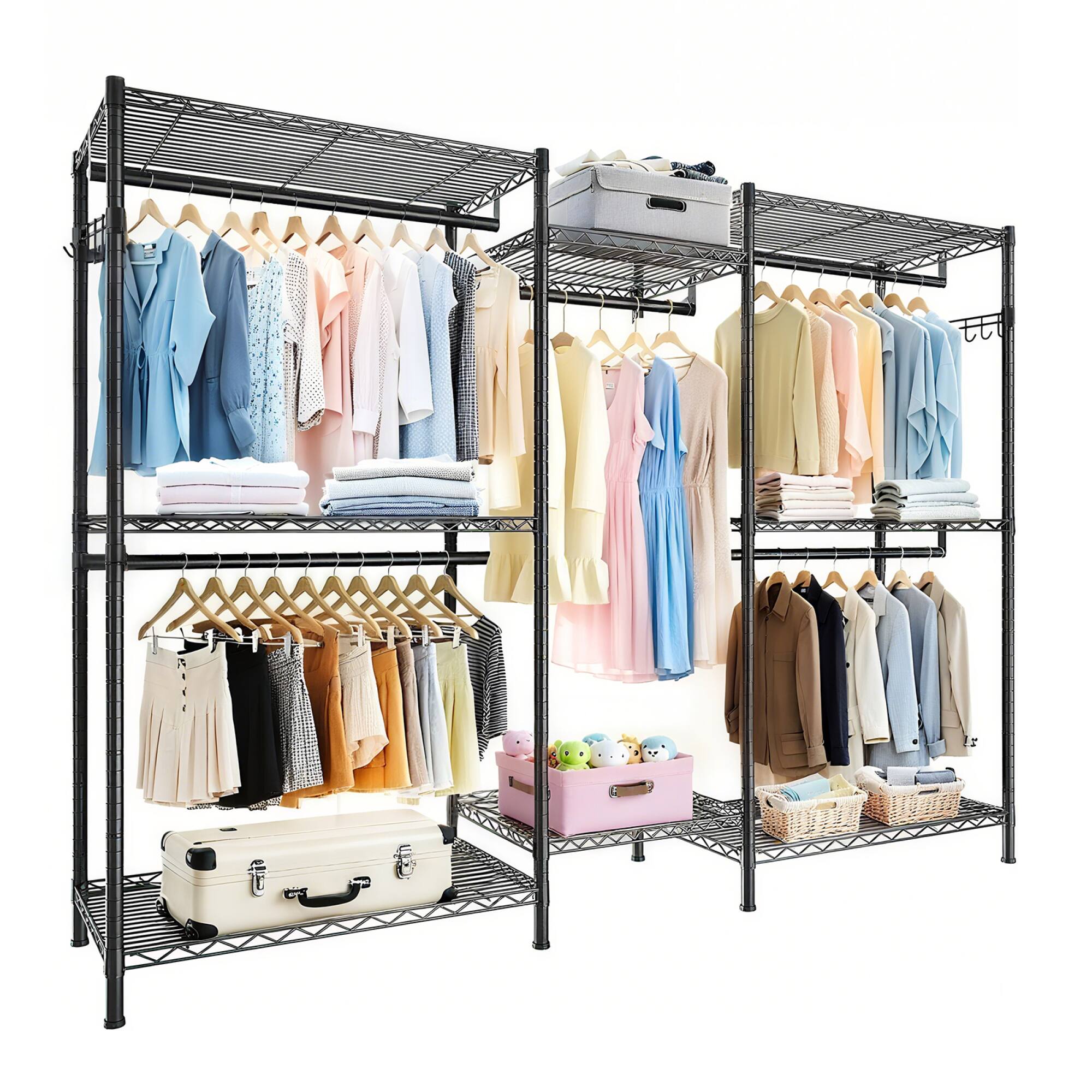 Front. GOODSILO - Heavy Duty Freestanding Garment Rack with Adjustable Wire Shelving and Multiple Clothes Rails for Maximum Storage - Black.