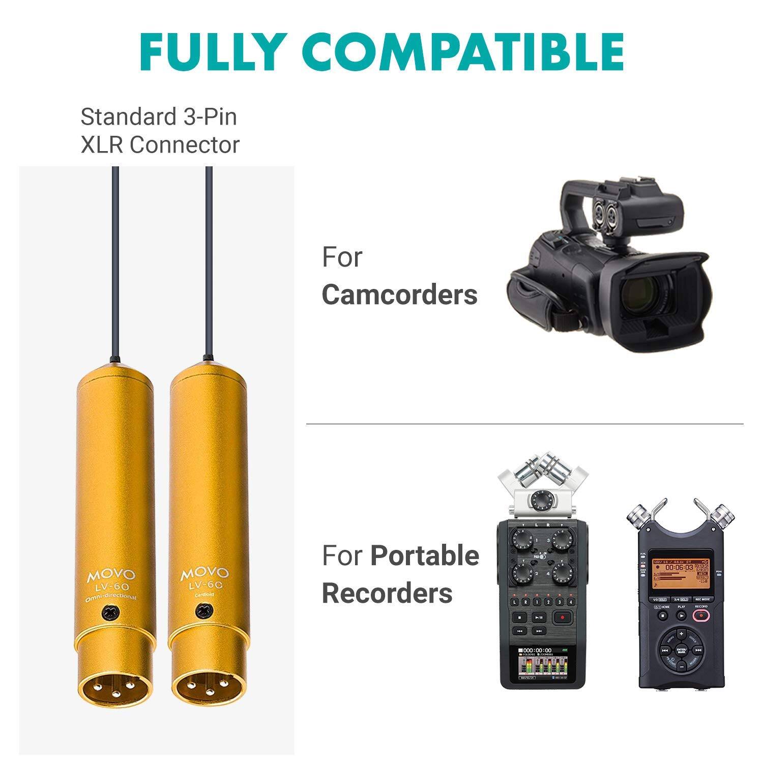 FULLY COMPATIBLE

Standard 3-Pin XLR Connector

For Camcorders

For Portable Recorders

MOVO LV-60