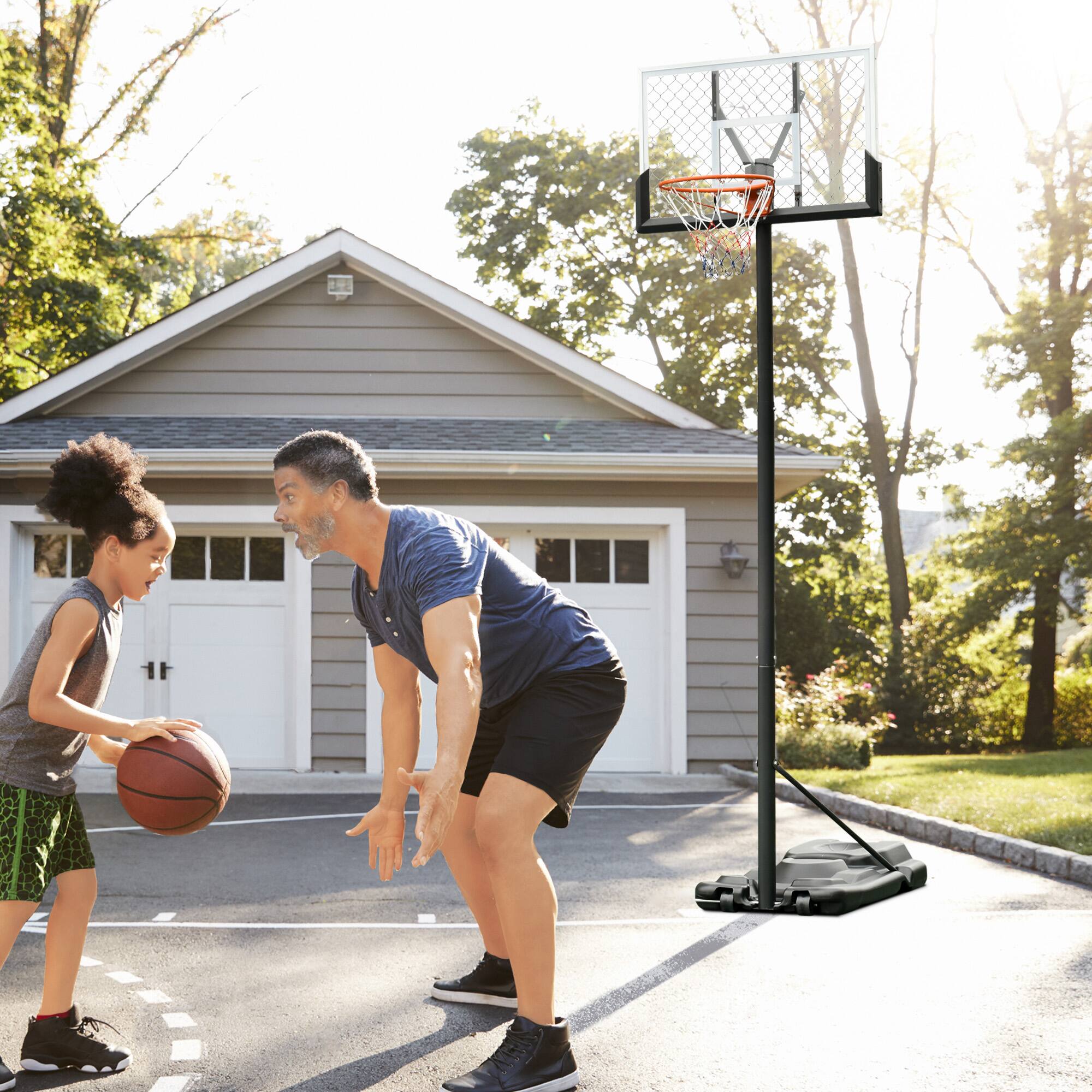 Alt View 1. Soozier - Portable Basketball Hoop, 5.2-10' Adjustable Height, Weight Base with Ball Holder, Basket Ball Stand on Wheels - Black and White.