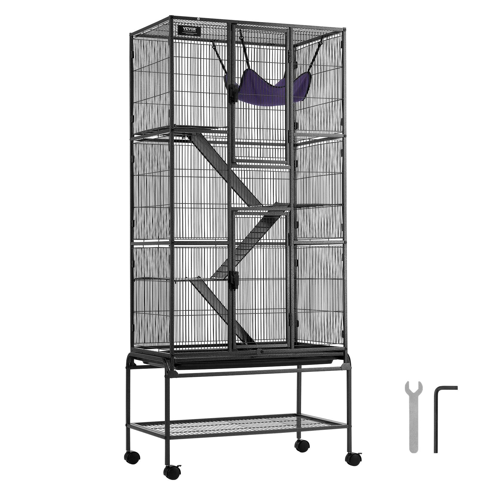 Alt View 5. VEVOR - 69" Rolling Metal Ferret Cage, Large 4-Tier Critter Nation Cage, Small Animal Cage with Ramps & Tray, Easy to Set up.