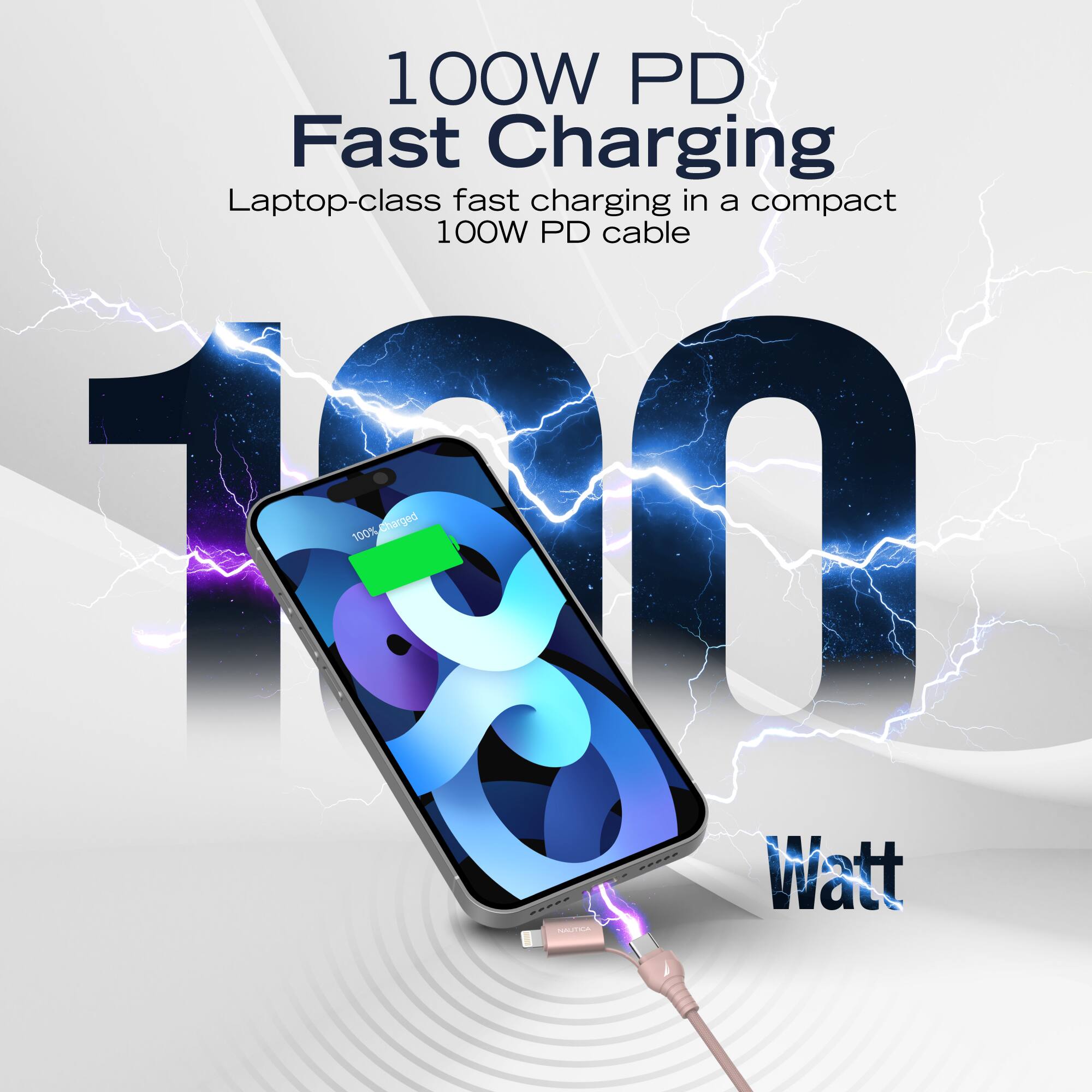 100W PD Fast Charging  
Laptop-class fast charging in a compact 100W PD cable