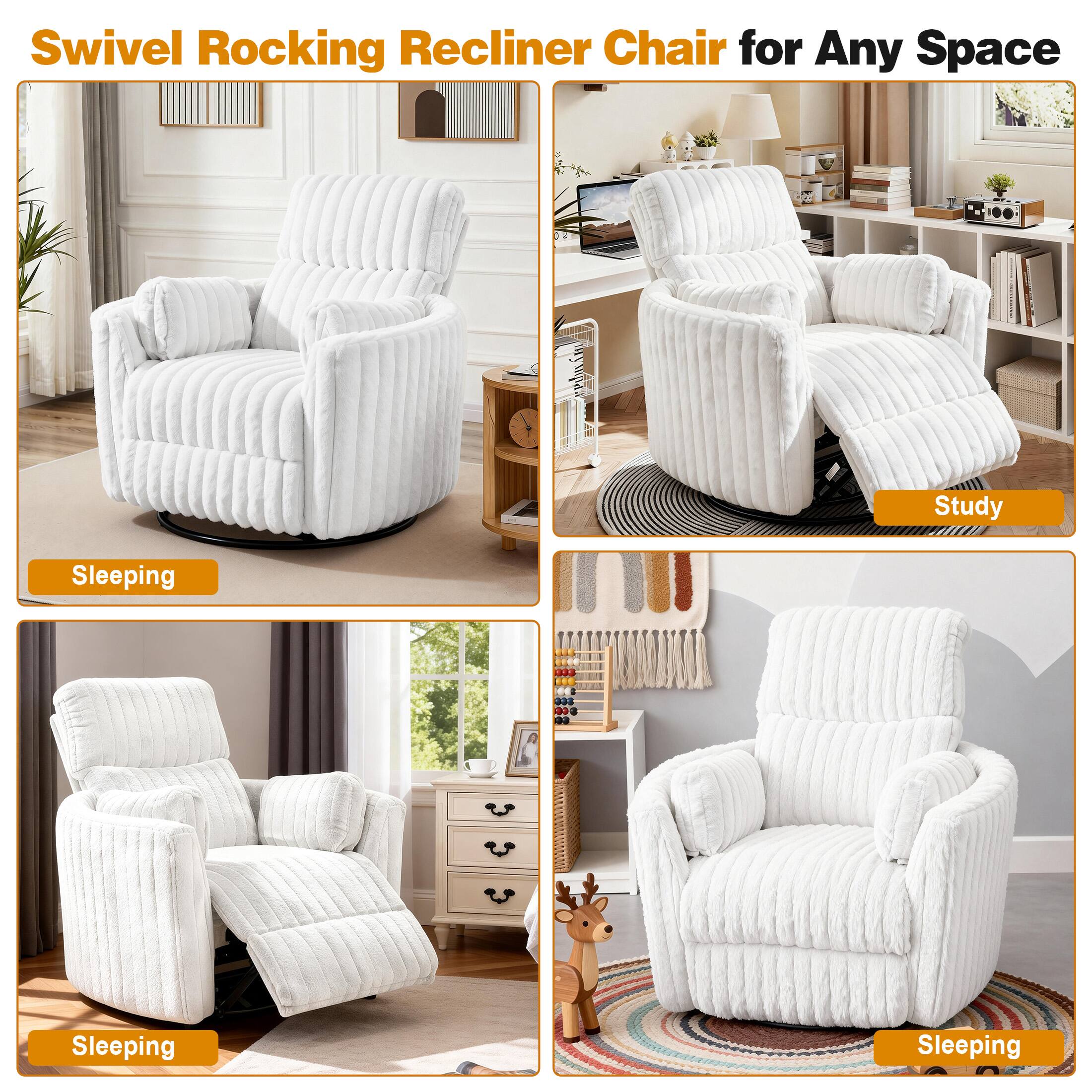 Swivel Rocking Recliner Chair for Any Space

- Sleeping
- Study
- Sleeping
- Sleeping