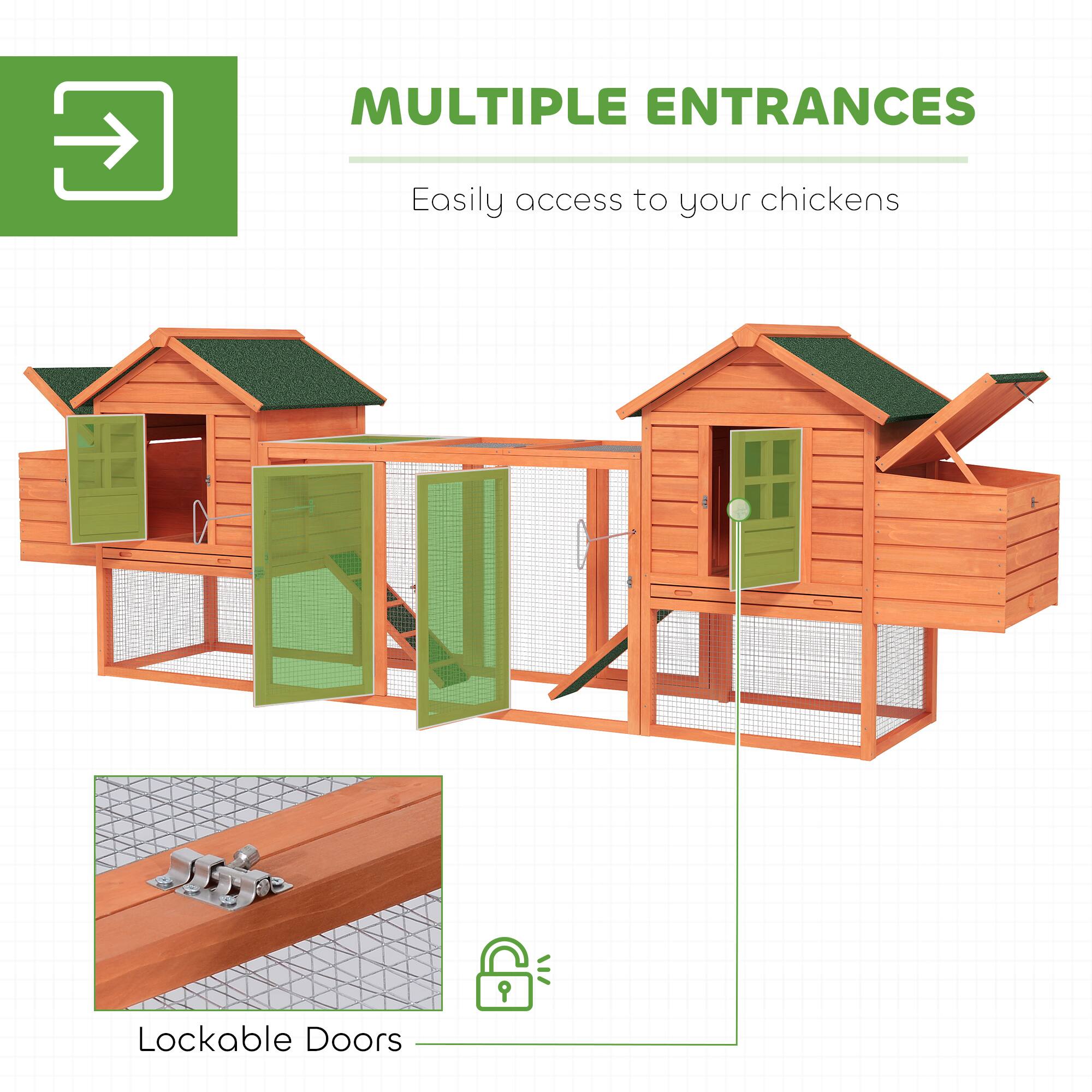 MULTIPLE ENTRANCES  
Easily access to your chickens  

Lockable Doors