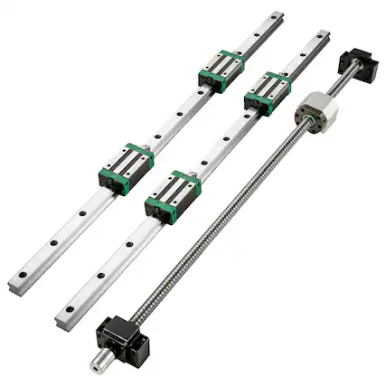 Front. VEVOR - Linear Guide Rail, 2PCS HGR20-1000mm Linear Slide Rail + 1Pcs RM1605-1000mm Ballscrew with BF12/BK12 Kit, Coupling - Silver.