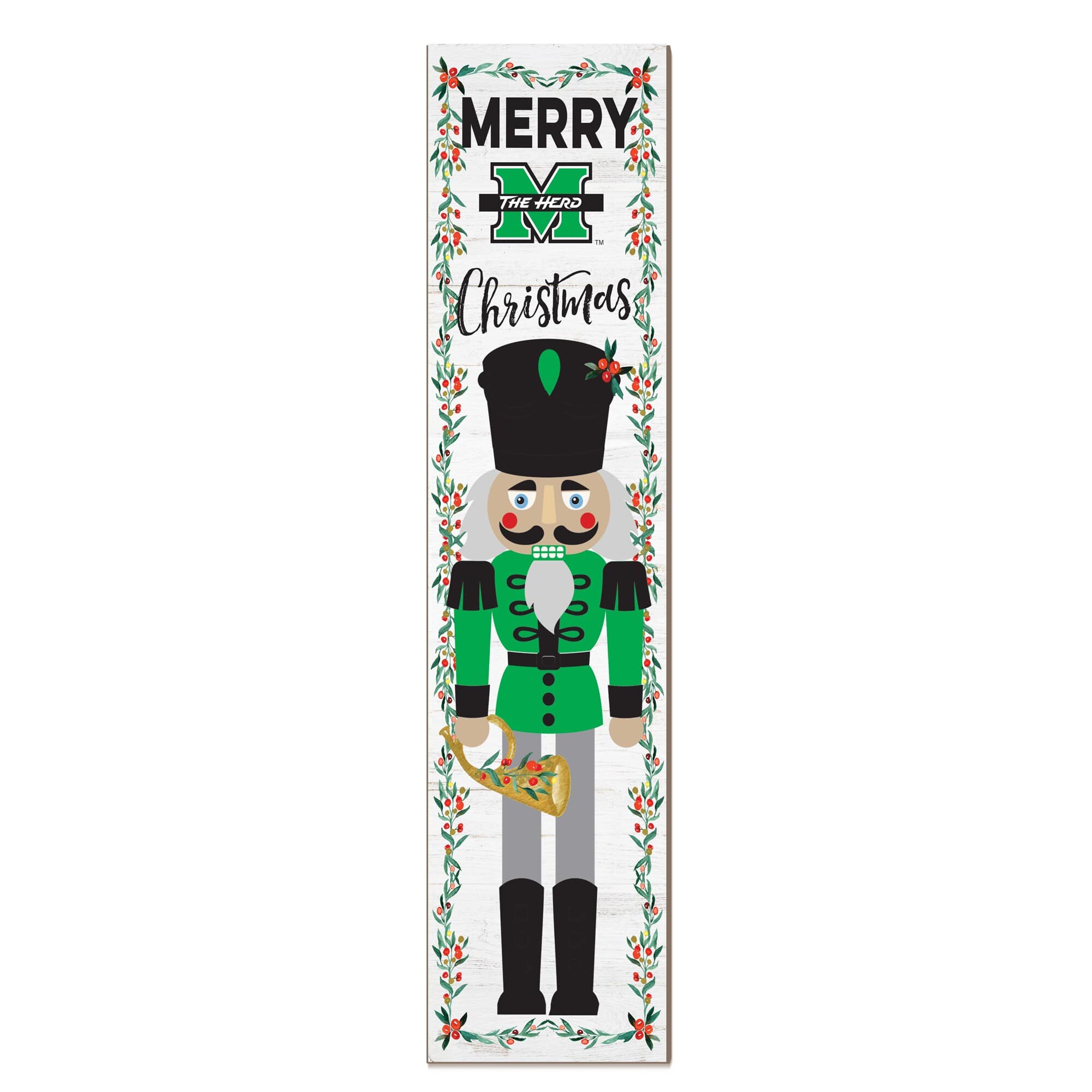 Jardine - Marshall Thundering Herd 11" x 46" Nutcracker Holiday Leaner Sign - White