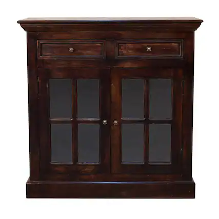Front. Artisan Furniture - Artisan Furniture Solid Wood Light Walnut Cabinet with Glazed Doors - Light walnut.