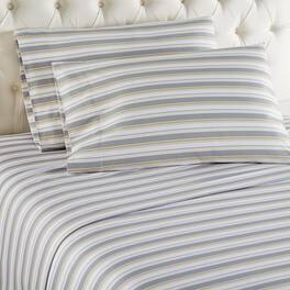 Shavel Home Products - Micro Flannel Shavel Quality Printed Sheet Set Twin Flat/Fitted 66x96/75x39x14"; Pillowcase 21x32" - Metro stripe