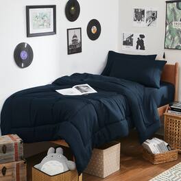 Sweet Home Collection - 7PC Campus Ready Dorm Twin XL Bedding Bundle, Solid Comforter, Bed Pillows and Sheet Set - Navy