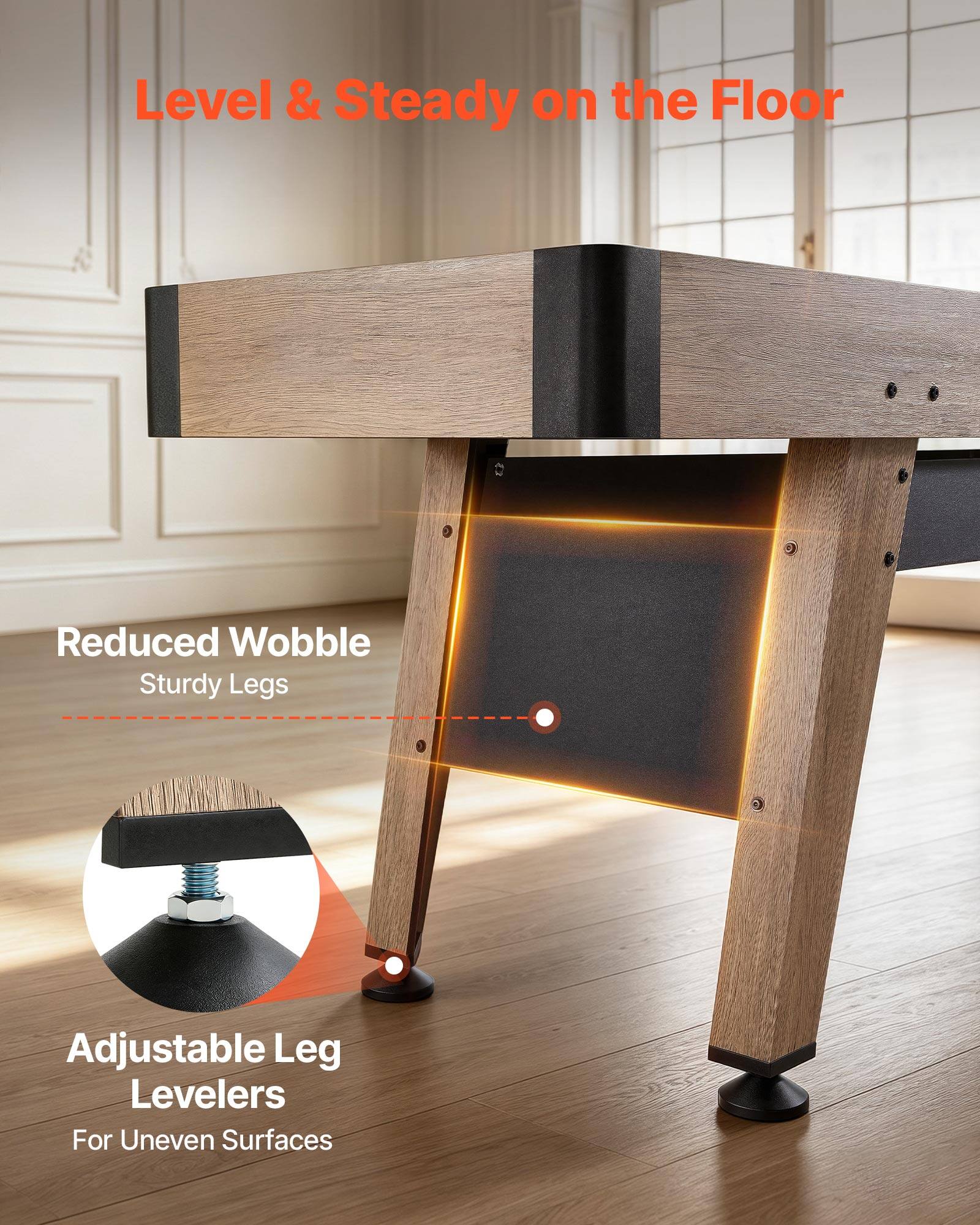 Level & Steady on the Floor  
Reduced Wobble  
Sturdy Legs  
Adjustable Leg Levelers  
For Uneven Surfaces