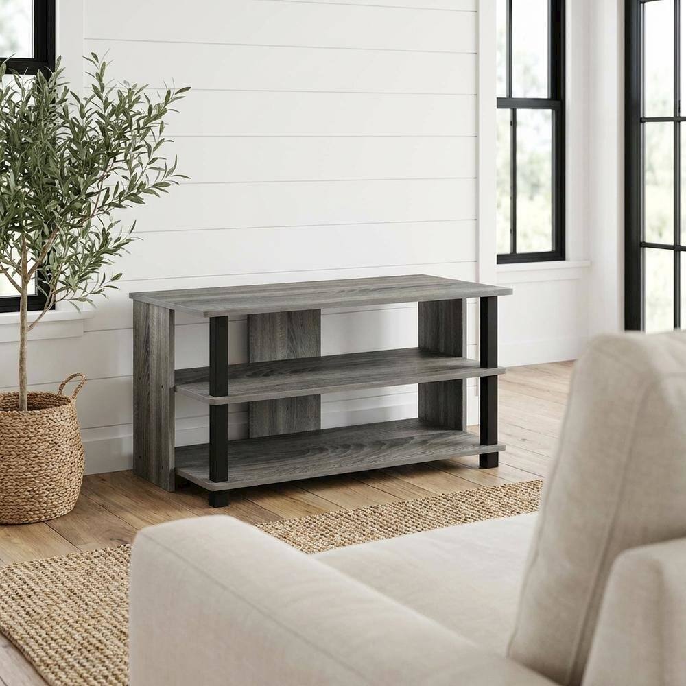 Alt View 1. FurniFact - Wooden 3-Tier TV Stand, TVs up to 40 inches, Modern Style, Space-Saving Design - Gray Black.
