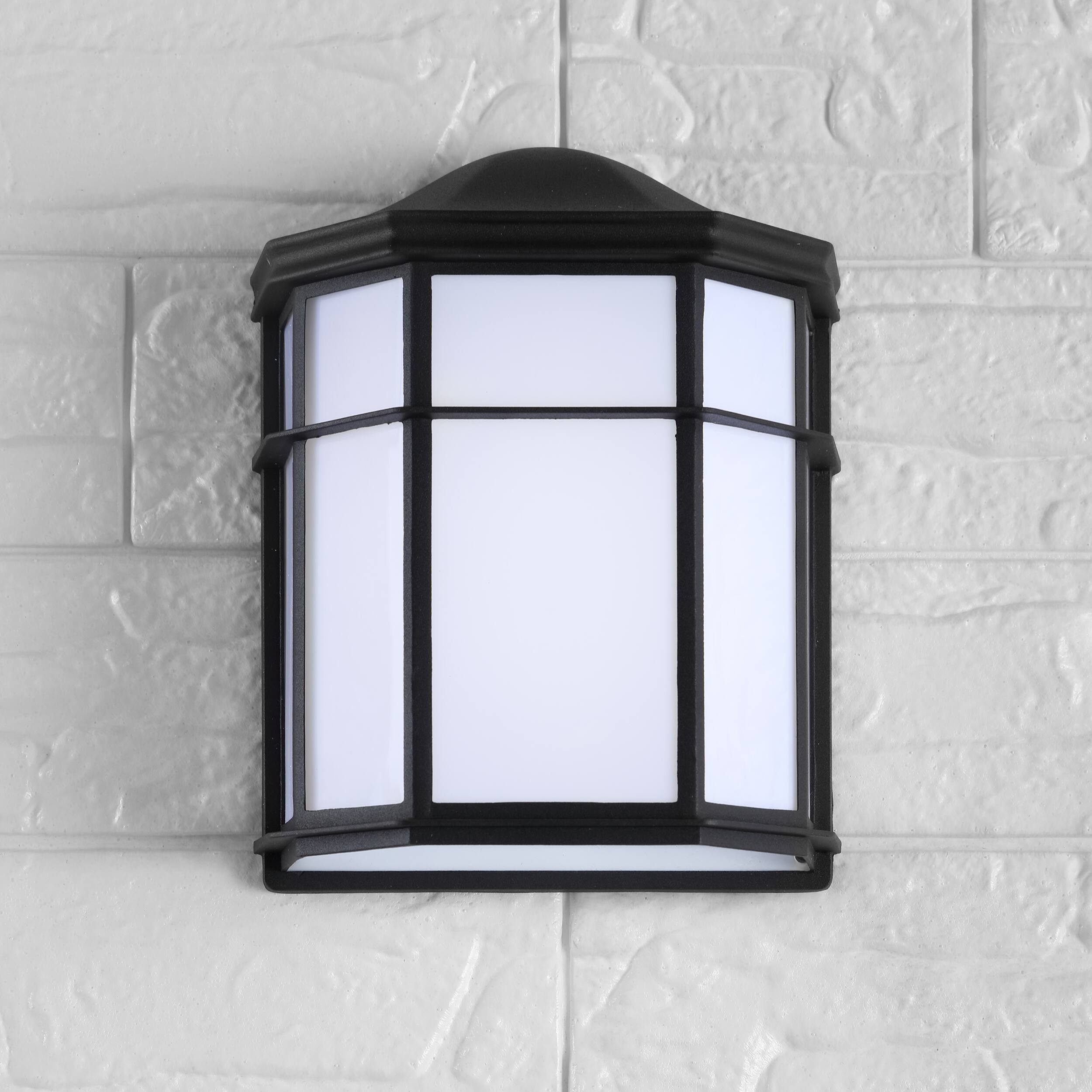 Alt View 6. Jonathan Y - Henry 7.75" Outdoor Frosted Acrylic/Metal Integrated LED Wall Sconce, Black/White - Black/White.