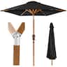 Best Choice Products - 10ft Outdoor Woodgrain Pattern Steel Market Patio Umbrella w/ Crank, Tilt - Black - Black - Woodgrain Finish