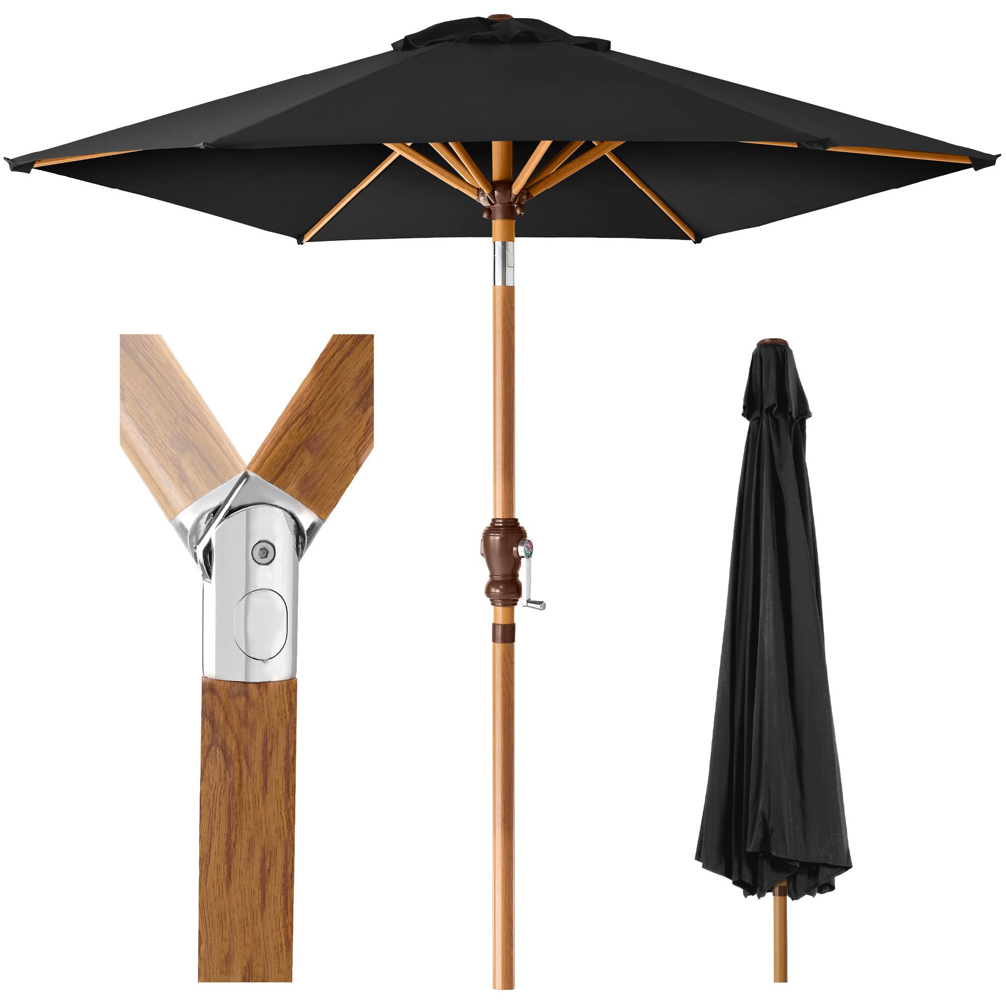 Front. Best Choice Products - Best Choice Products 10ft Outdoor Woodgrain Pattern Steel Market Patio Umbrella w/ Crank, Tilt - Black - Black.