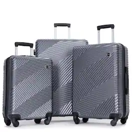 Ropilly - 3 Piece Luggage Set PC ABS Lightweight Suitcase 20 24 28 - Gray