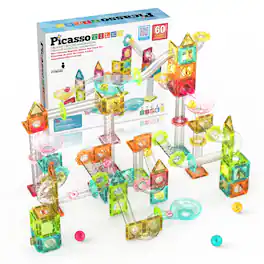 PicassoTiles - PICASSO-TILES Marble Run Magnetic Tiles for Kids, 60PCS, Mini Magnet Tiles Race Track Building Blocks STEM Toy - Multicolor