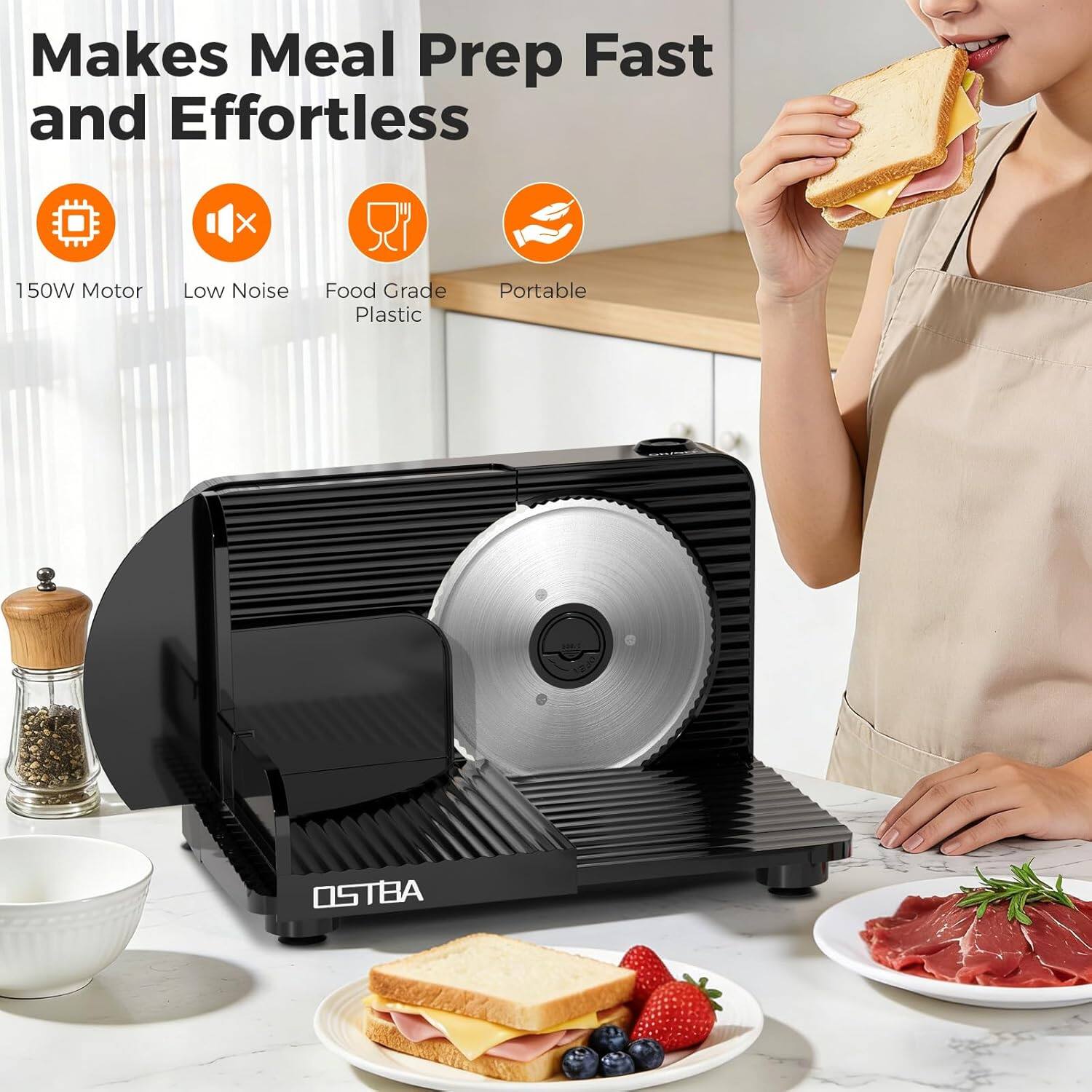 Makes Meal Prep Fast and Effortless  
150W Motor  
Low Noise  
Food Grade Plastic  
Portable