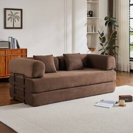 GOODSILO - Convertible Sleeper Sofa in Cylindroy Fabric | Features a Cylindrical Pillow & Space-Saving Foldable Design - Brown
