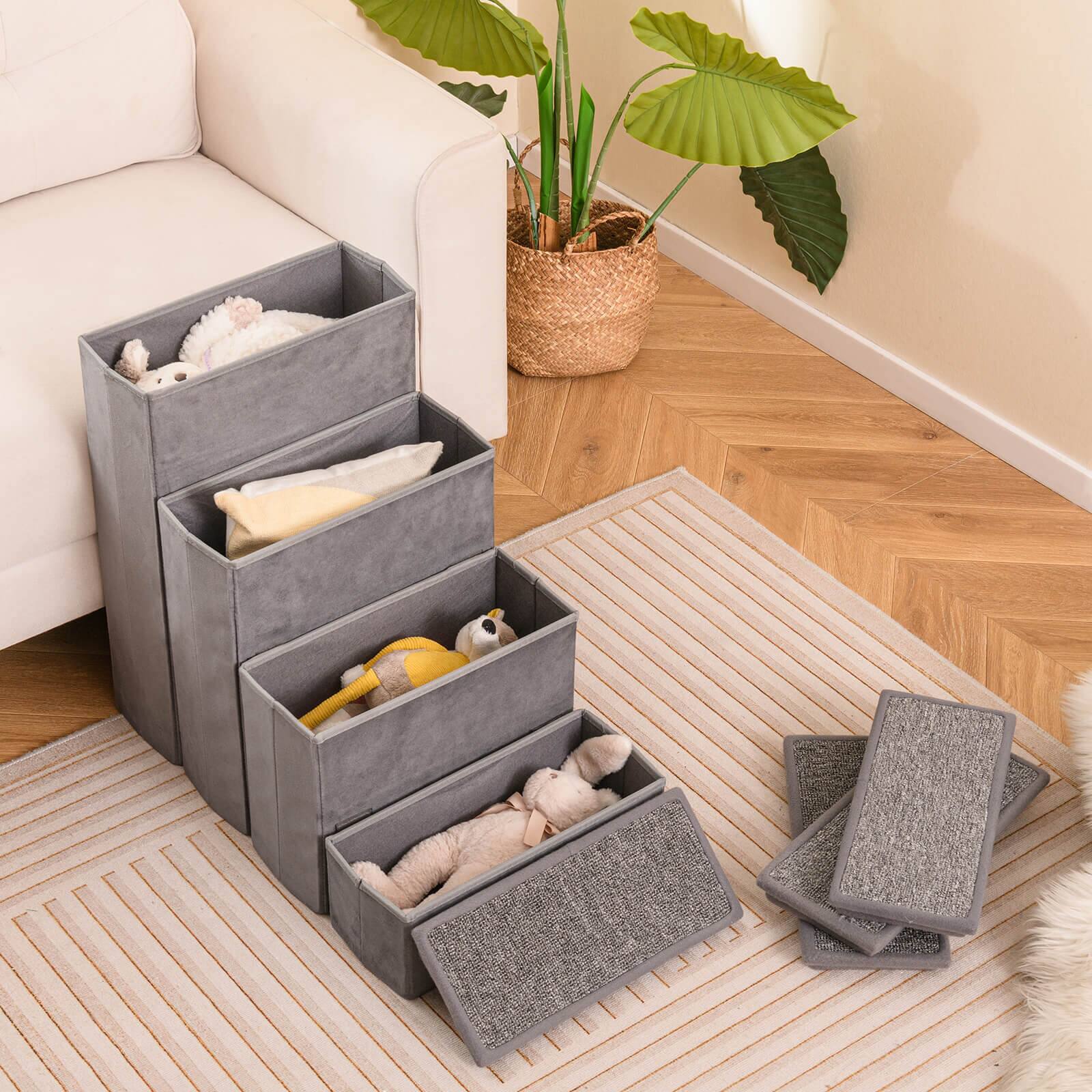 Alt View 3. Costway - Costway 4-Step Dog Stairs Foldable Pet Stairs w/ Storage Boxes Pet Ramp Climbing Ladder for Small Medium Dogs Cats - Gray.