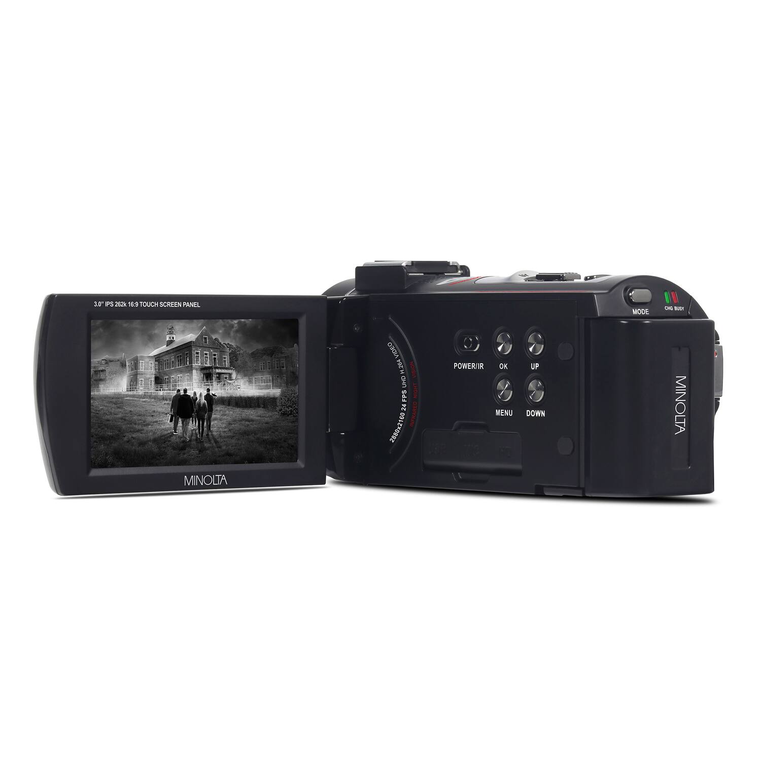 3.0" IPS 220k 16:9 TOUCH SCREEN PANEL

MINOLTA

POWER/IR  OK  UP  MENU  DOWN

MODE

DIGITAL ZOOM

MINOLTA