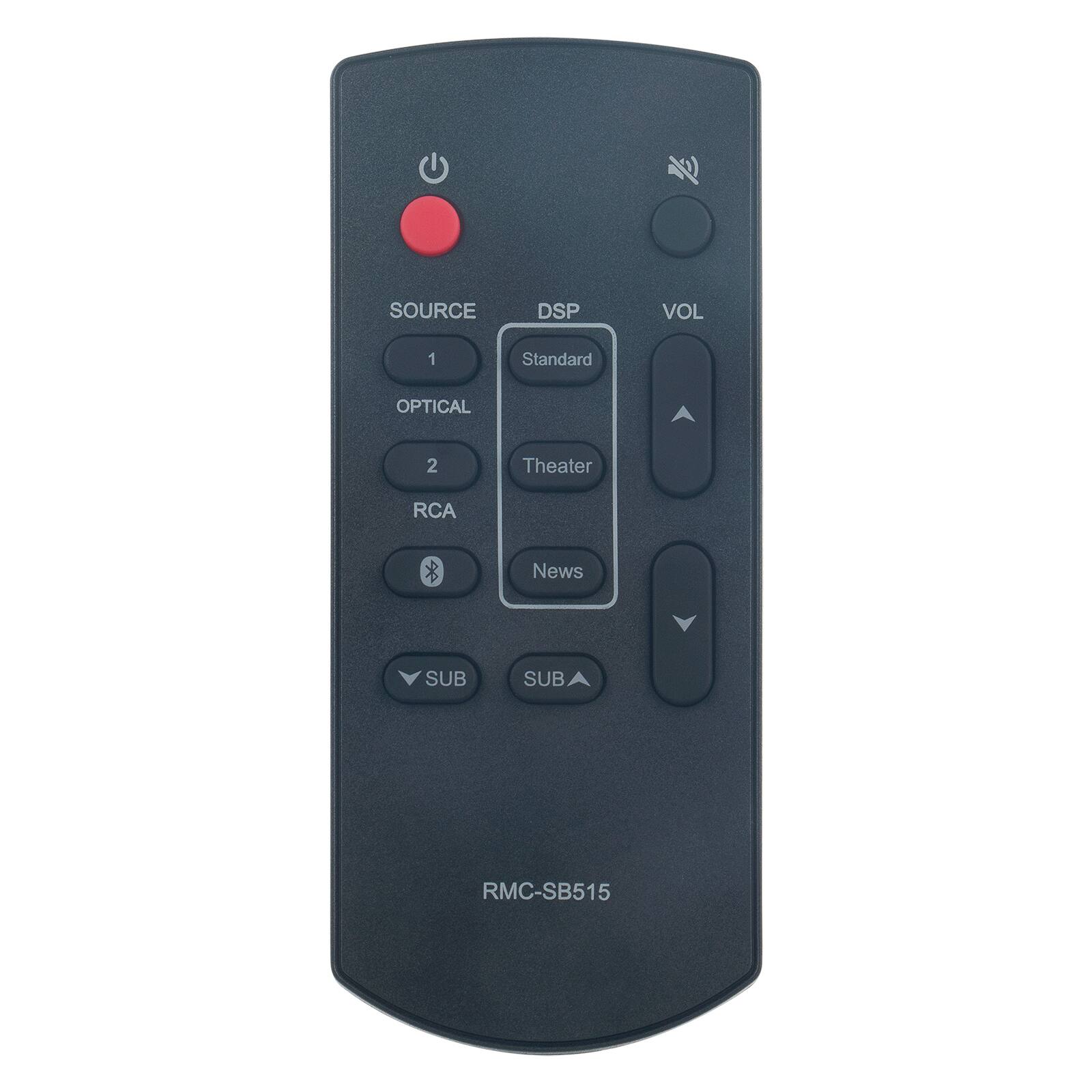 SOURCE
1
OPTICAL
2
RCA
DSP
Standard
Theater
News
VOL
SUB
SUB A
RMC-SB515