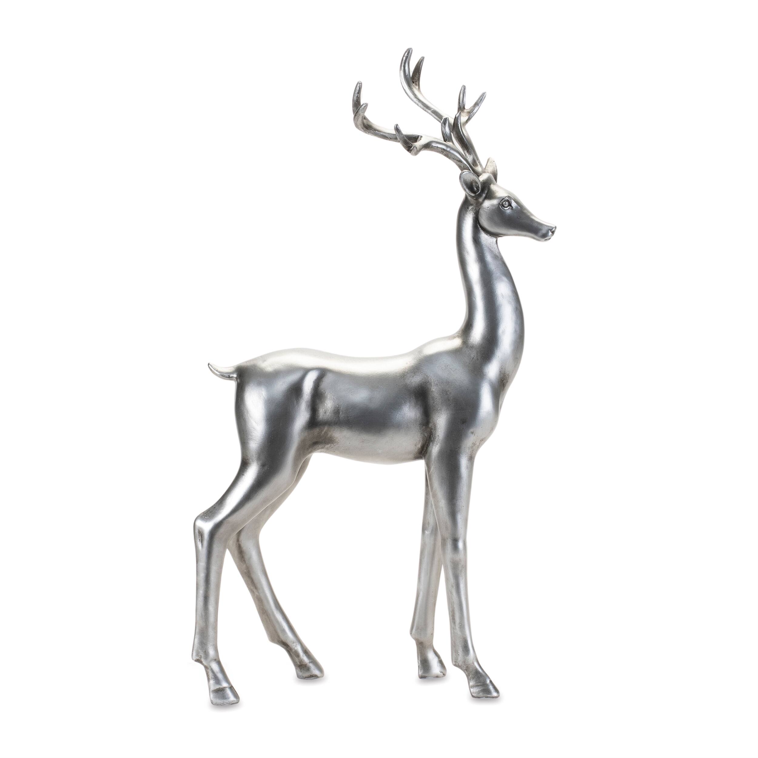 Left. BreeBe - Metallic Deer Figurine (Set of 2) - Silver, Black.