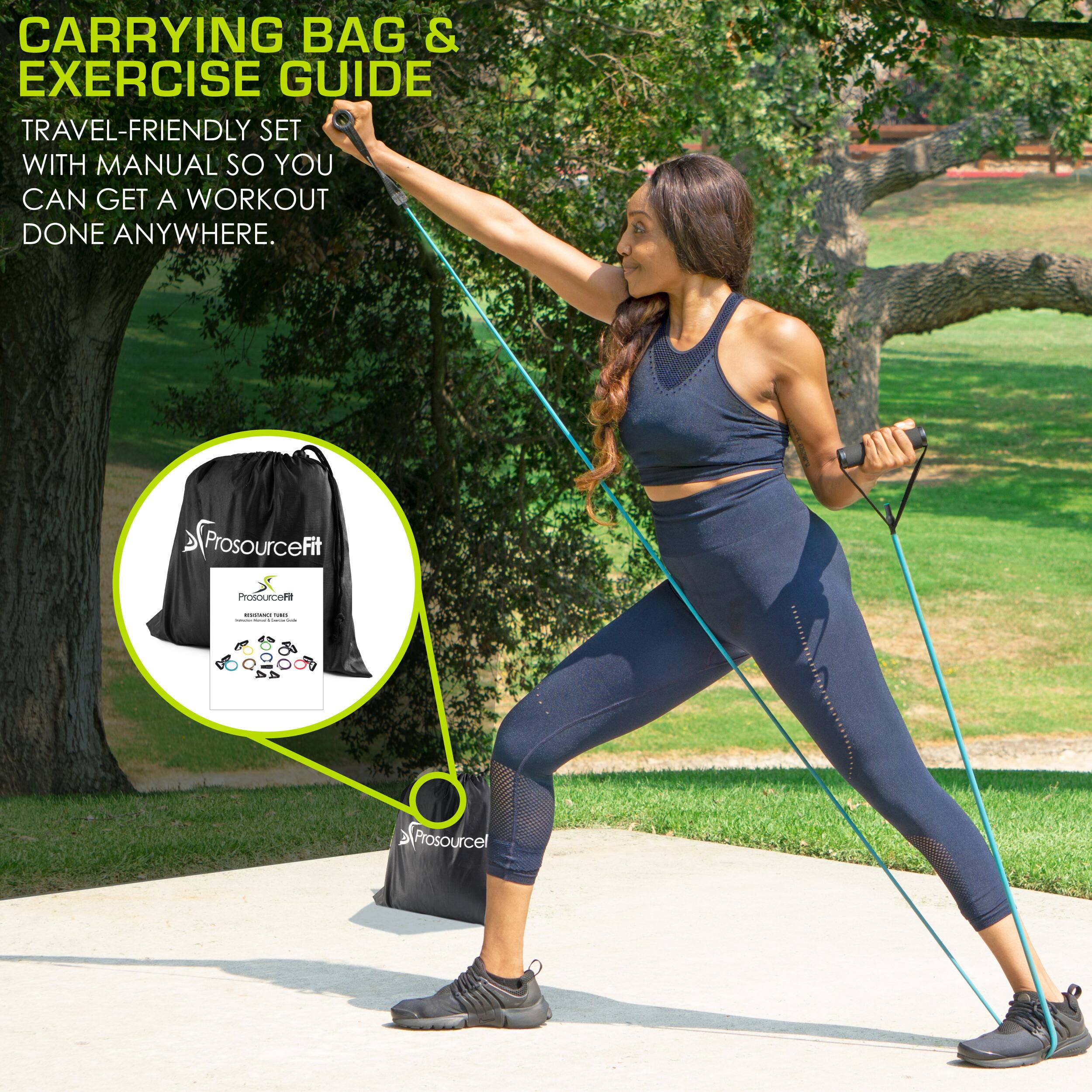 CARRYING BAG & EXERCISE GUIDE TRAVEL-FRIENDLY SET WITH MANUAL SO YOU CAN GET A WORKOUT DONE ANYWHERE. ProsourceFit ProSourceFit.