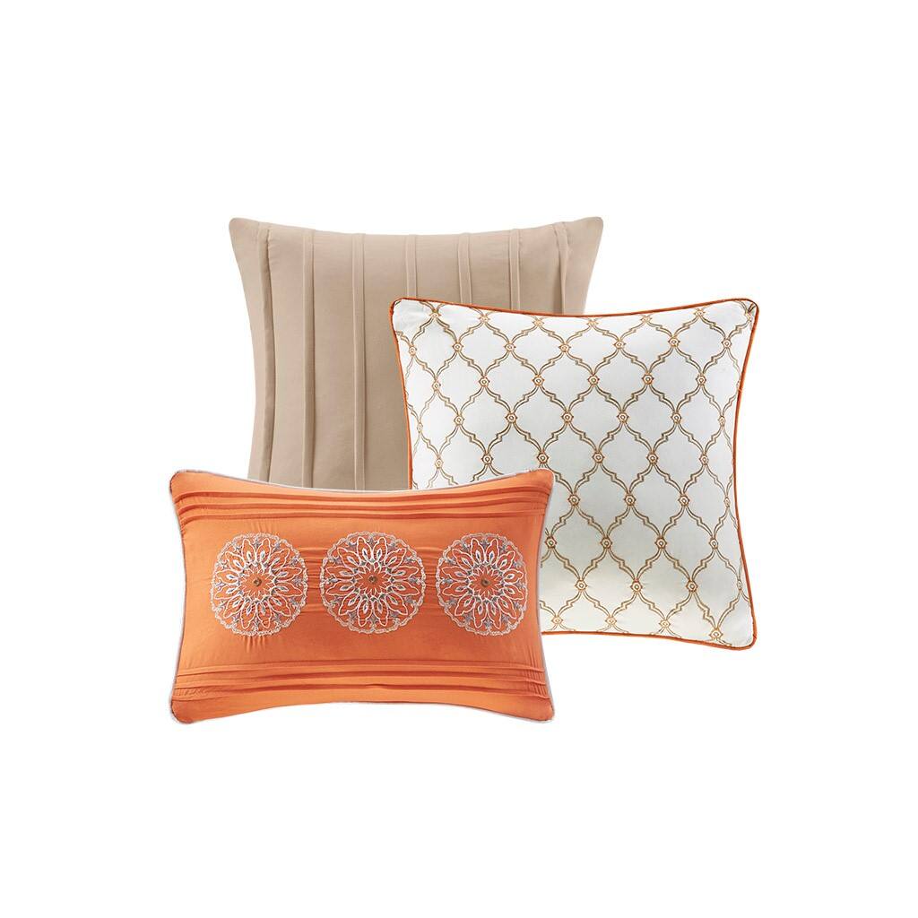 Alt View 4. Gracie Mills - Gracie Mills Lilly 6 Piece Medallion Reversible Quilt Set with Decorative Pillows - Orange.