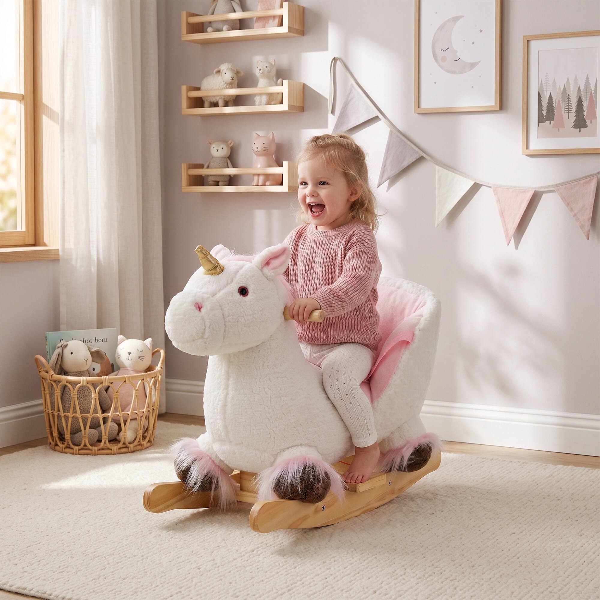 Qaba Baby Rocking Horse, Kids Ride on Toy with Realistic Sound White ...