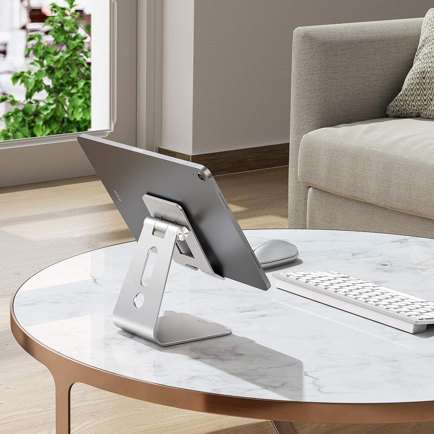 Alt View 2. FINEAK - T2 Upgraded Tablet Stand with Longer Arms, Hollow Design Adjustable Holder for iPad Pro/Air/Mini & Phones - Silver - Silver.